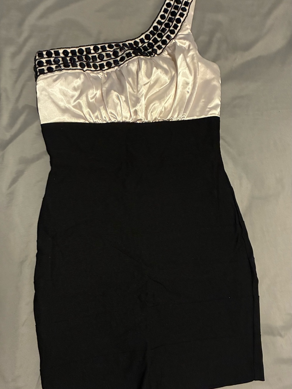 Trixxi Black and Ivory One-Shoulder Cocktail Dress